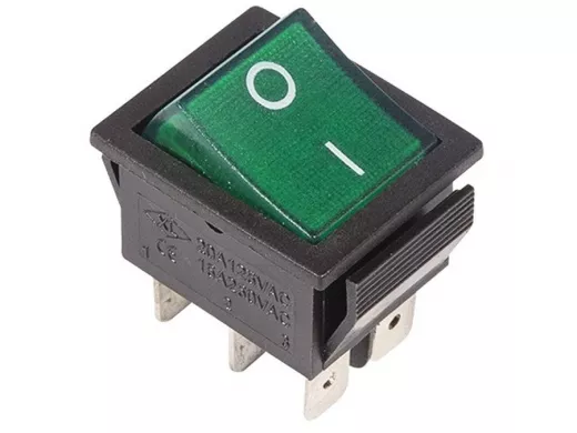 Выключатель клавишный 250V 15А (6с) ON-ON зеленый  с подсветкой  REXANT