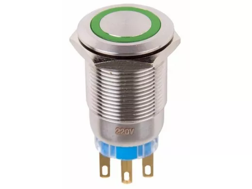 Кнопка  антивандальная диаметр 19мм  12В Б/Фикс (5с) (ON)-OFF/(OFF)-ON зеленая  REXANT
