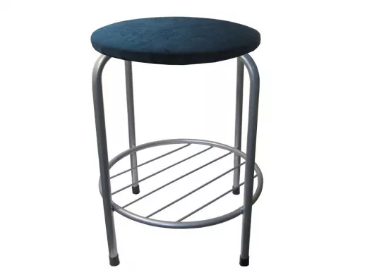 Табурет с подставкой для ног и полкой "TABURETTO-20490" круглое сиденье, серебристый, синий, ткань