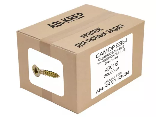 Саморезы универсальные оцинкованные  4 х 16 жёлтые (    1шт) "ABI-KREP 53564" Pozi PZ 0,98г