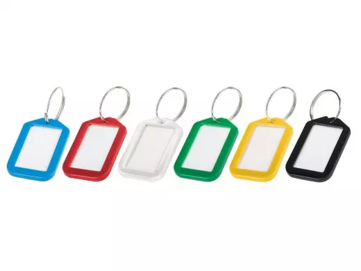 Брелоки для ключей КОМПЛЕКТ 12 ШТ, длина 50 мм, инфо-окно 35х20 мм, АССОРТИ "BR-77848"